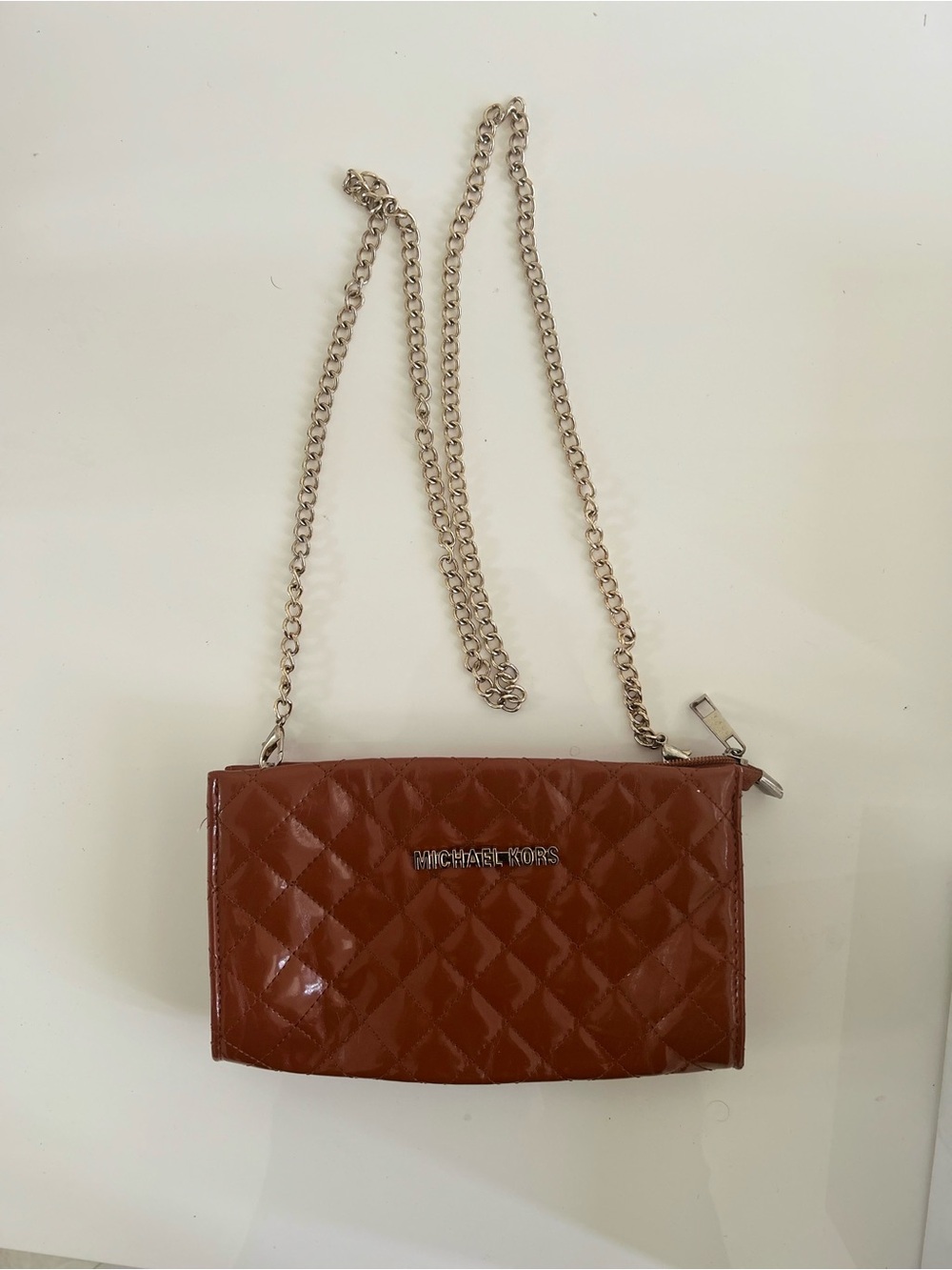 Michael Kors Quilted Patent Leather Crossbody in Chestnut Brown